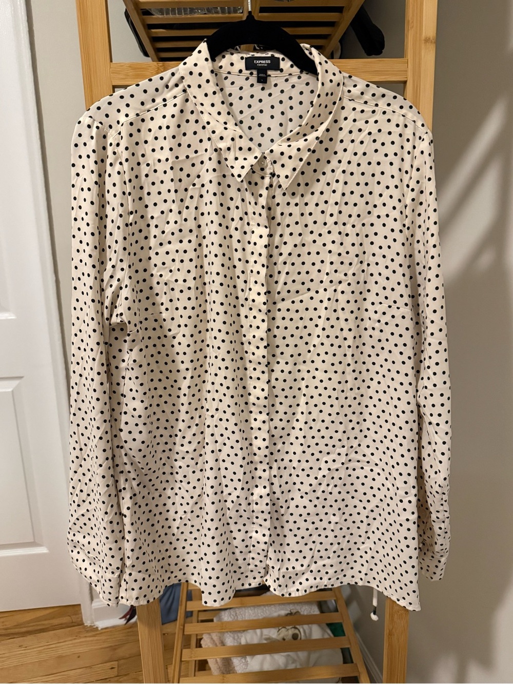 Express Cream Button-Down Shirt with Black Polka Dots